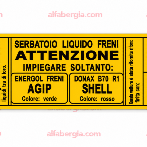 Etichetta gialla per liquido freni Adesivo serbatoio olio freni "Agip"