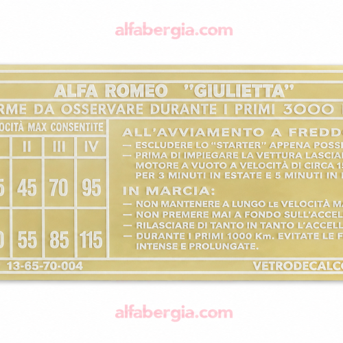 Adesivo velocità in rodaggio per vetture 750/101 1300